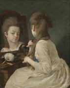 Johann anton ramboux Young lady at her toilet combing her hair oil painting